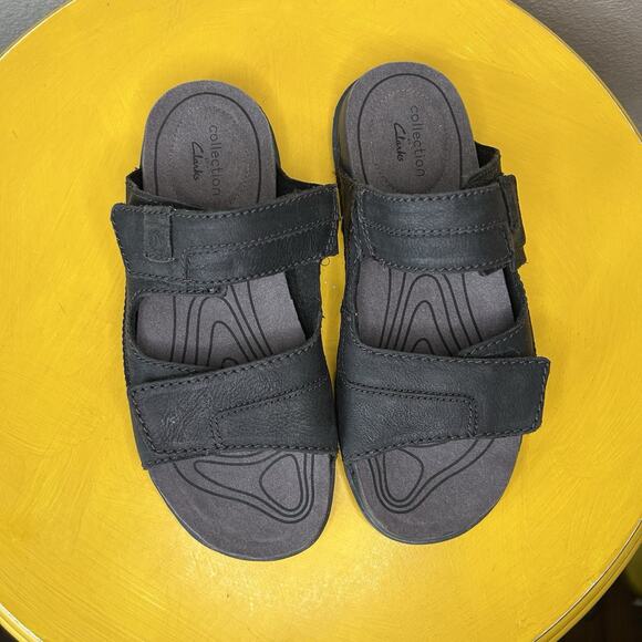 Clarks Crestview Men’s Size 8.5 Leather Extreme Comfort Black Easy Slide Sandals main image 8